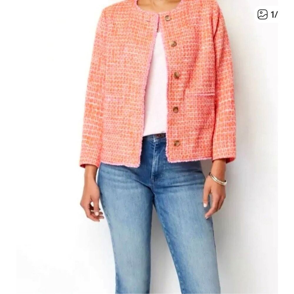 Womens Coral Tweed Button-Front Jacket
